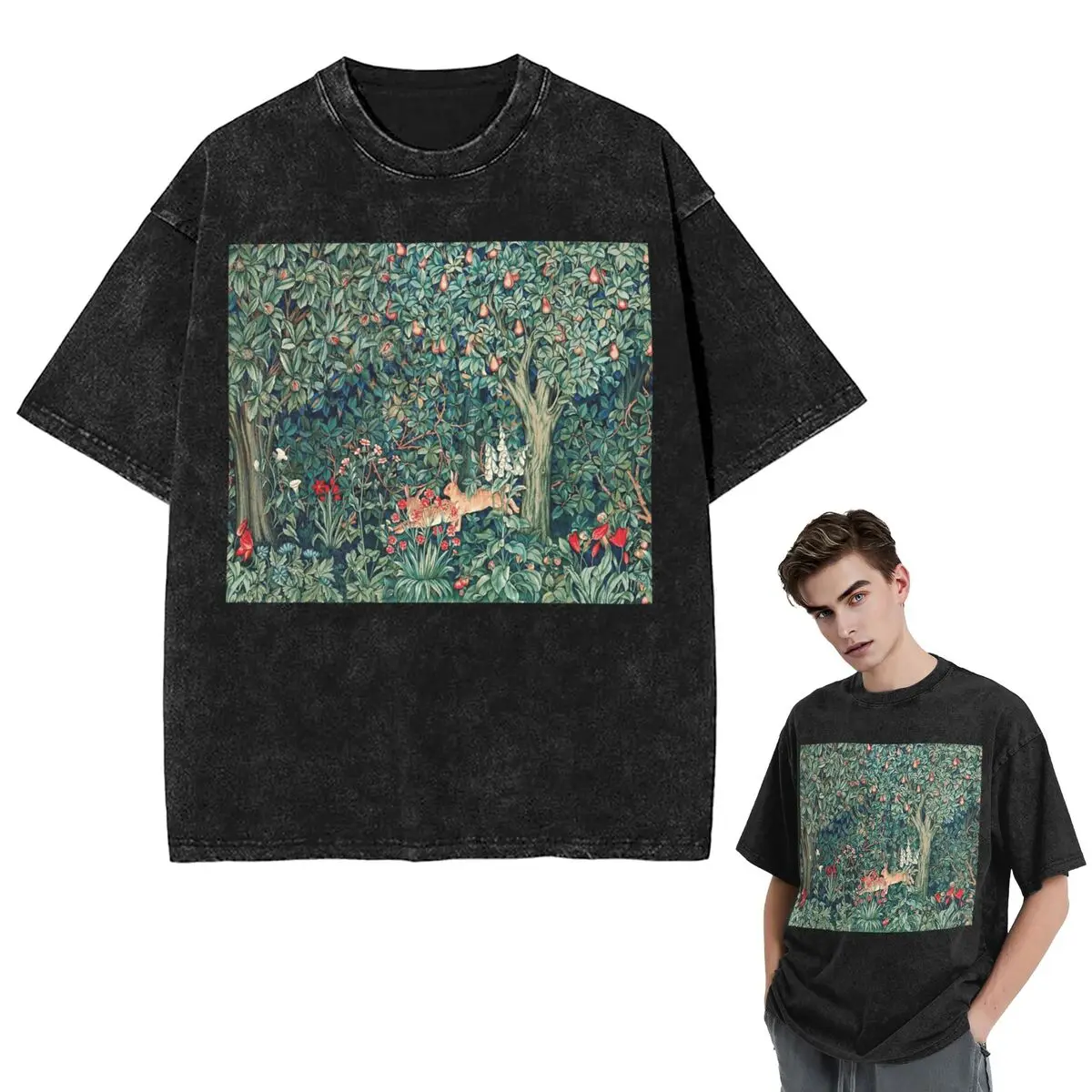 

Streetwear T-Shirts GREENERY, FOREST ANIMALS Hares Blue Green T Shirt Short Sleeve Hip Hop T-Shirt Tops Tees for Men Women