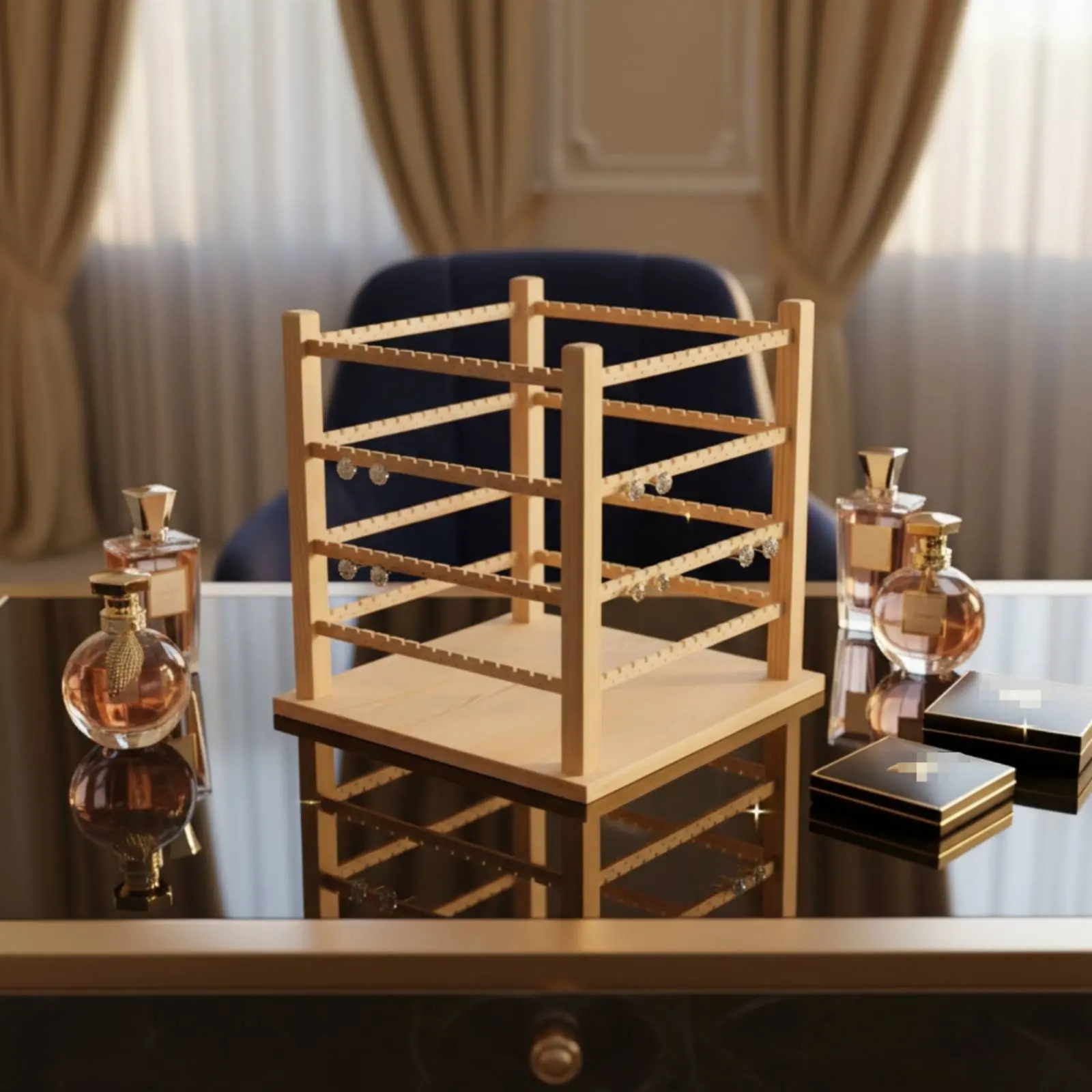 

Electric Rotating Earring Stand Space Saving Rotating Earring Display Stand 4-Sided Jewelry Display Rack Easy Assembly