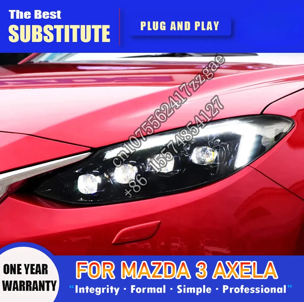 Mazda 3 Axela lampu depan LED 2014-2016 lampu depan Mazda 3 DRL sinyal belok sorot tinggi lensa proyektor mata malaikat