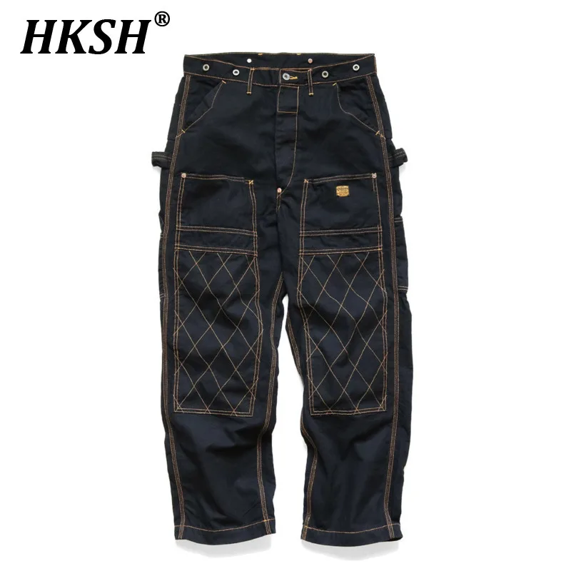 HKSH Spring Autumn New Men's Tide Punk Japan Style Casual Loose Fitting Trendy Dual Color Gold Thread Logging Cargo Pants HK3077