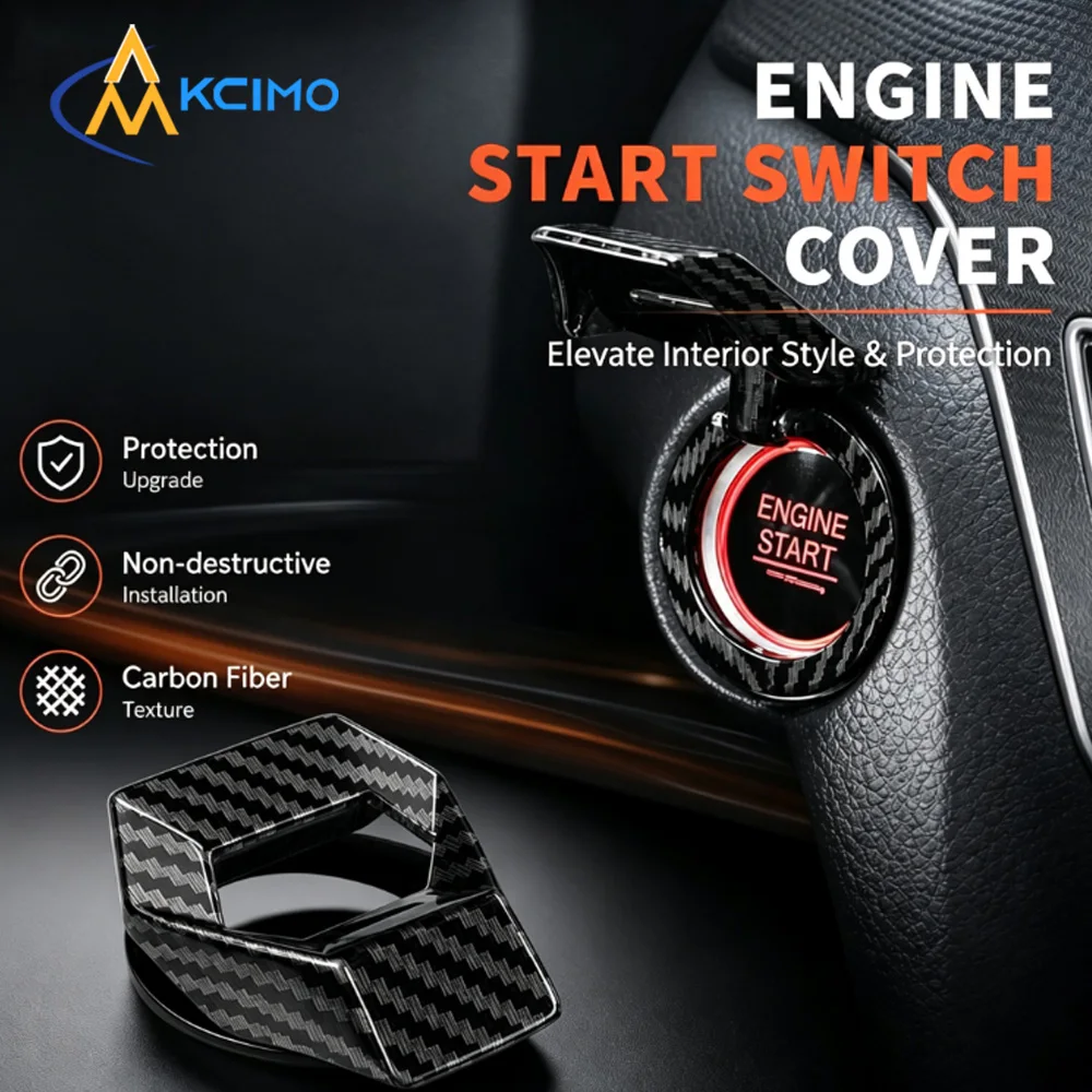 Kcimo Car Engine Push Start Stop Button Decor Cover Self‑Sticky Ignition Switch Protective Cap Anti‑Wear Interior Auto Parts