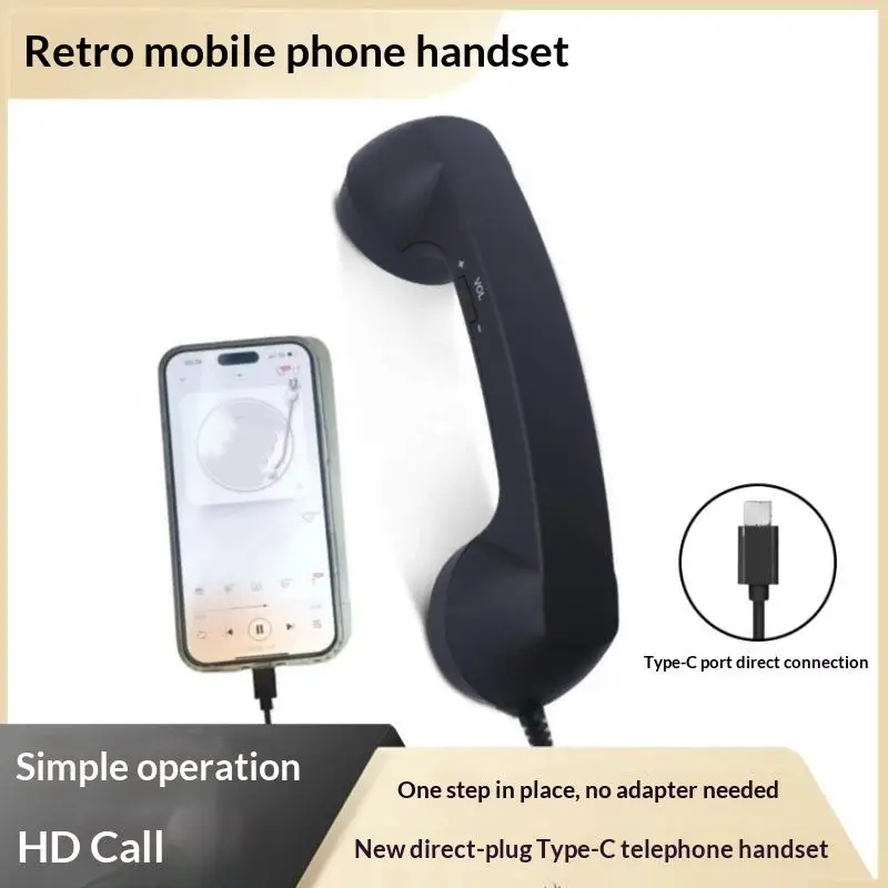 Type‑C Retro Handset Receiver Vintage Landline Style Handset Mini Microphone Speaker for Mobile Phones & Computers - view 5