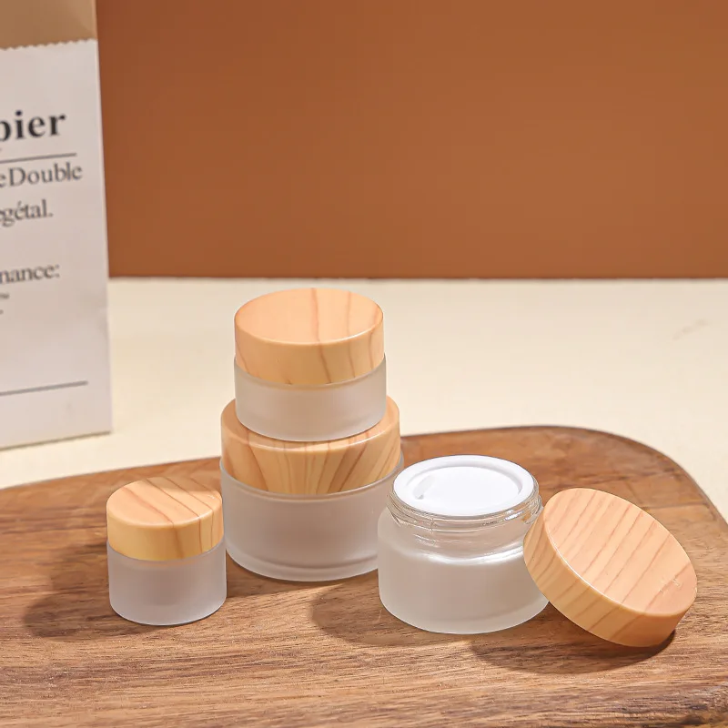 5 個 5/10/15/20/30/50/60/100 グラム空の瓶ラウンドつや消し透明ガラス化粧品容器詰め替えフェイスクリームボックスポットメイクアップ用