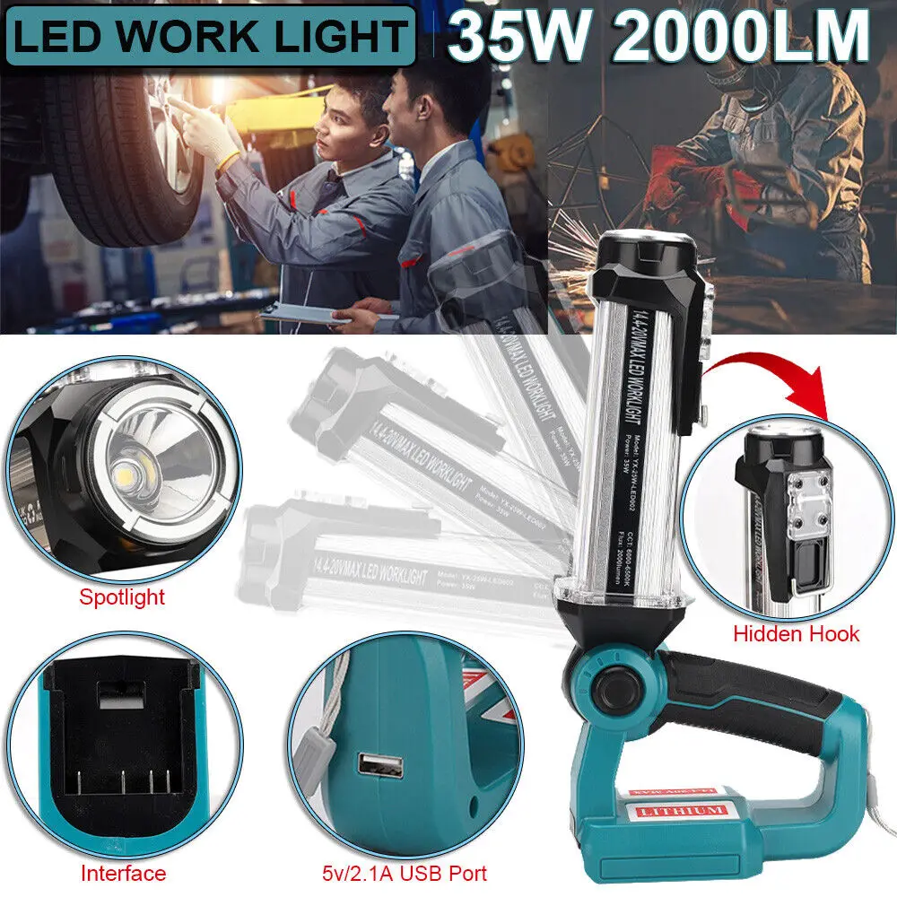 Cordless LED Work Light for Bosch 18V MAX Batteries 35W 2000LM Outdoor Handheld Flashlight Floodlight Spotlight Camping Lanterns