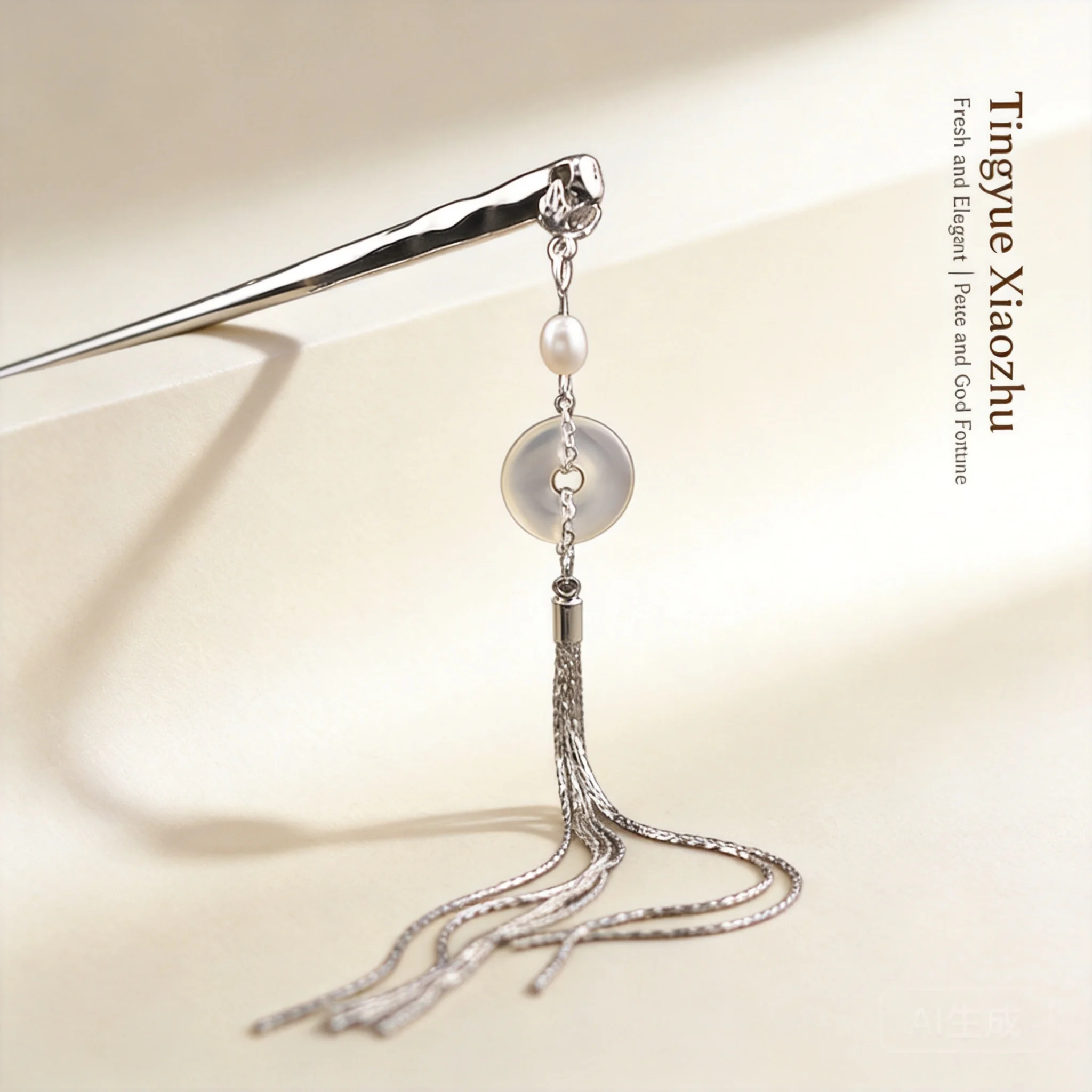 Premium Chinese Style Hanfu Hairpin Vintage Silver Tassel Safety Buckle Pearl Decor Hair Stick Traditional Ancient Hair Accessor