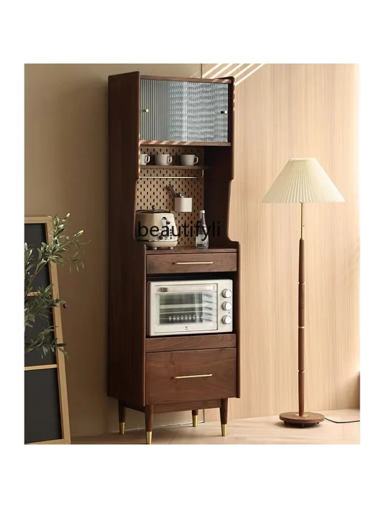 Black Walnut Wood Sideboard Cabinet Living Room Storage High Cabinet Integrated Wall Storage Narrow Cabinet