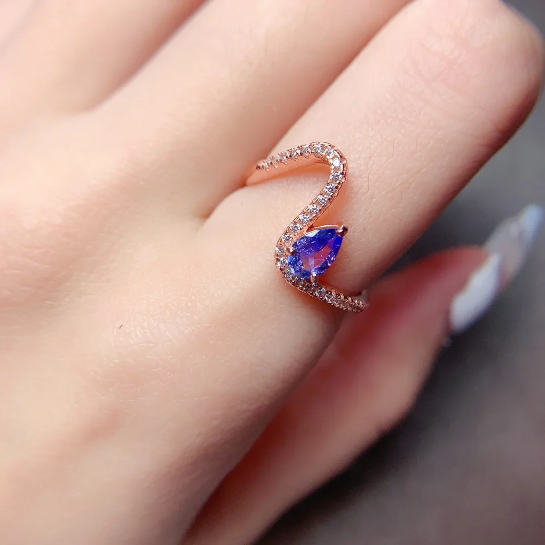 

Sterling Silver 925 Natural Tanzanite Ring Engagement Ring Female Luxury Gem Wedding Ring Certified Jewelry Boutique