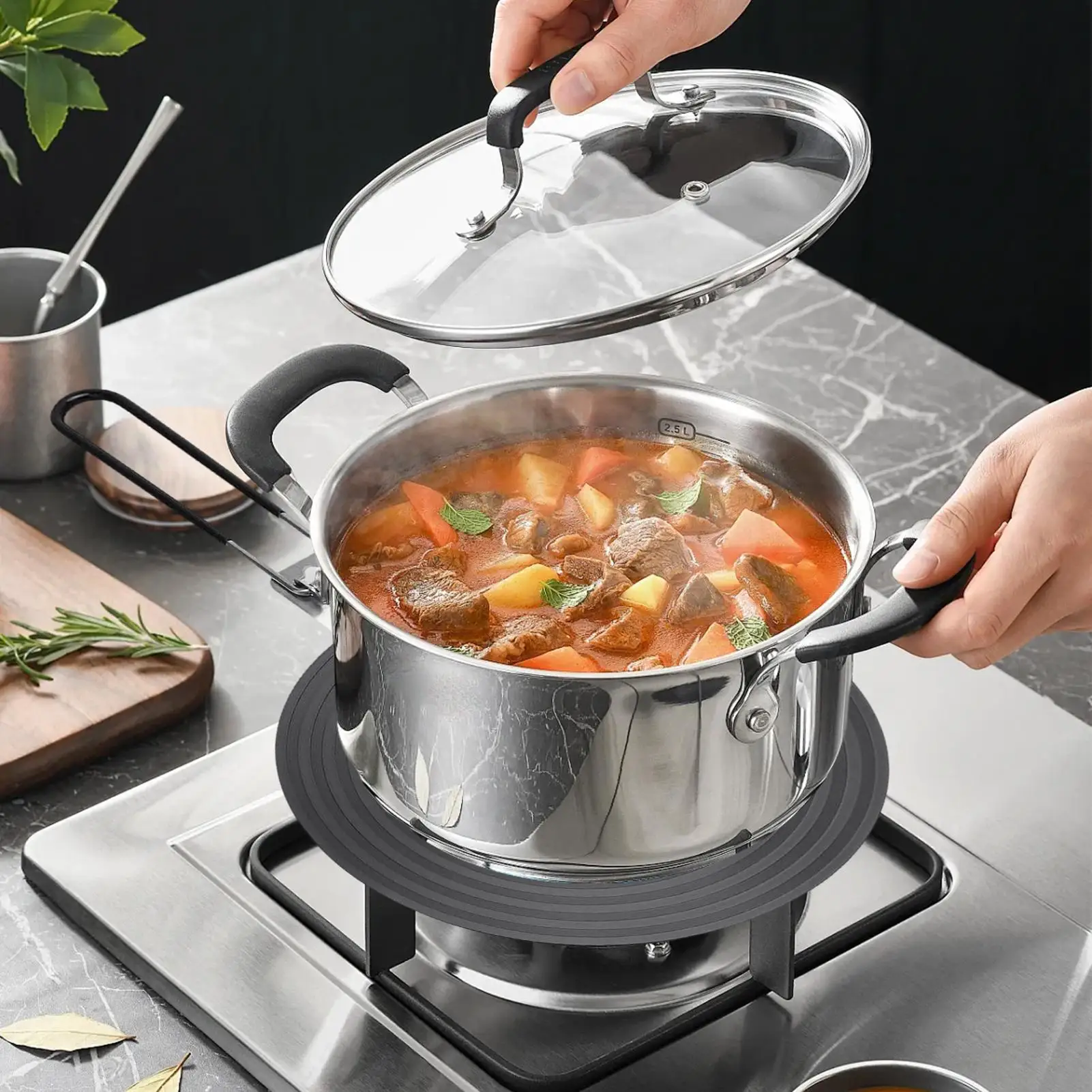 

Индукционная переходная пластина 9,45-дюймовый рассеиватель тепла для стеклянной варочной панели, рассеиватель тепла со складной ручкой для нагревателя горелки для плиты