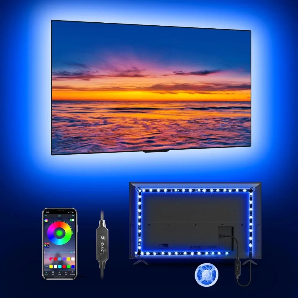 

Светодиодные фонари MATICOD для телевизора, 16,4-футовые ленты RGB для телевизора за телевизором 50-70 дюймов, пульт дистанционного управления через приложение Bluetooth, синхронизация музыки, подсветка телевизора