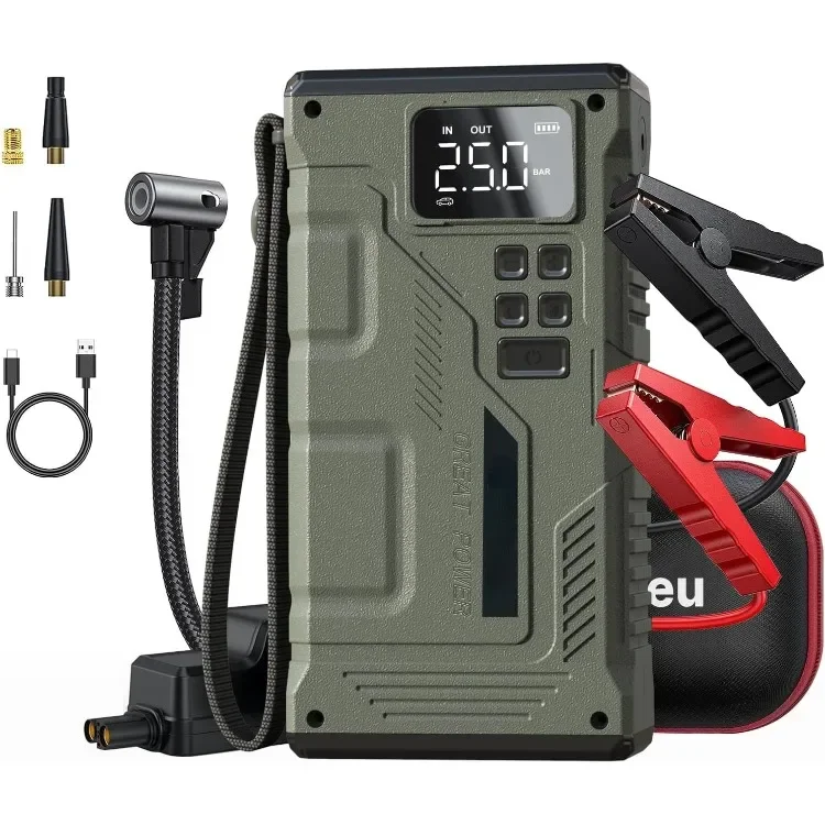 

Jump Starter with Air Compressor, Portable 3500A Peak Car Battery Jumper Starter with 150PSI Digital Tire Inflator