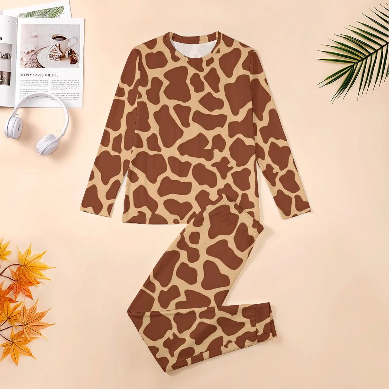 Wildlife Giraffe Pajamas Autumn Animal Print Bedroom Sleepwear Man 2 Pieces Graphic Long Sleeve Warm Oversize Pajama Sets