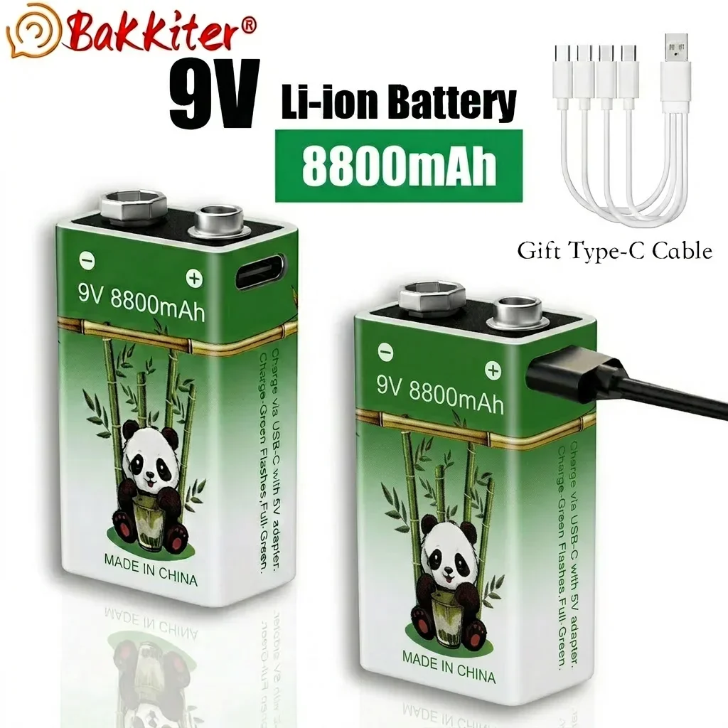 9V /Free Cables High Capacity Long-Lasting Lithium-Ion Rechargeable Battery 8800mAh for Guitar Microphone Smoke Detector Pedal