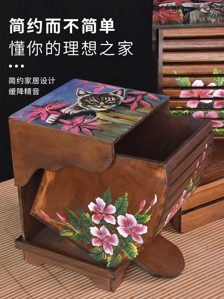 Pedal Trash Can Home Living Room Creative Chinese High-End Solid Wood Large Bedroom with Lid Kitchen Roll Paper Basket