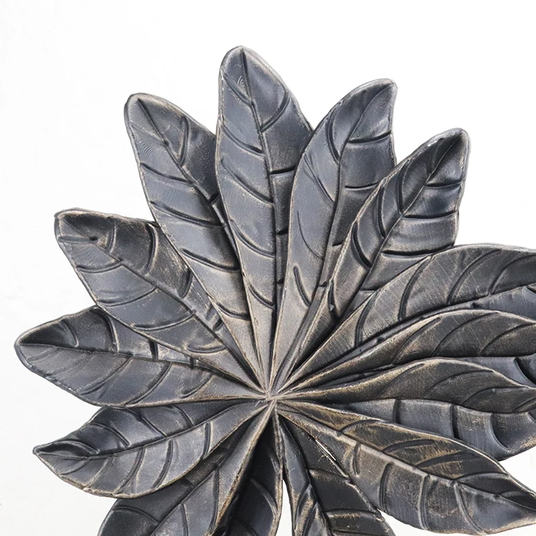 Antique Bronze Leaf Sculpture Set Handmade Metal Marble Flower Design Figurine Dark Bronze Marble Base Modem Luxury Tabletop