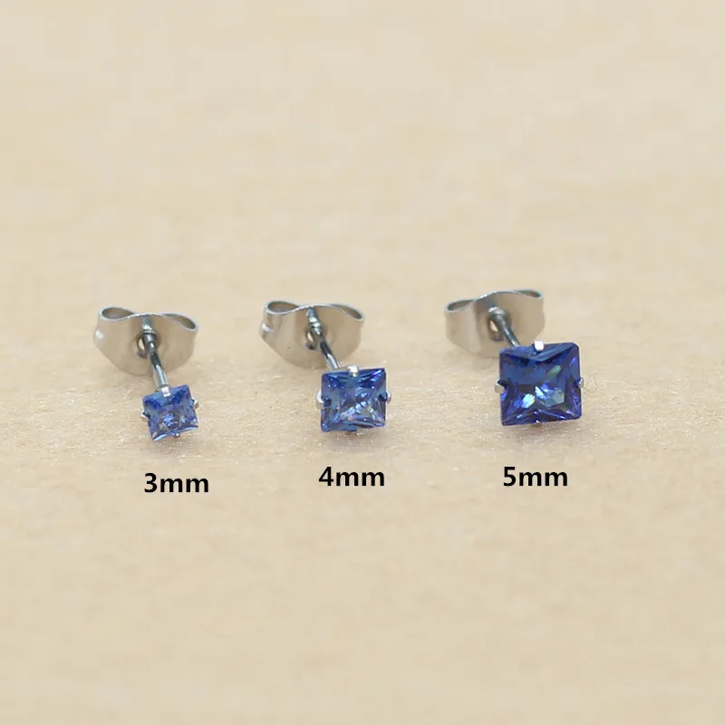 Brief 316 L Stainless Steel Stud Earrings With Tanzania Blue Zircons No Fade Allergy Free Classic Style