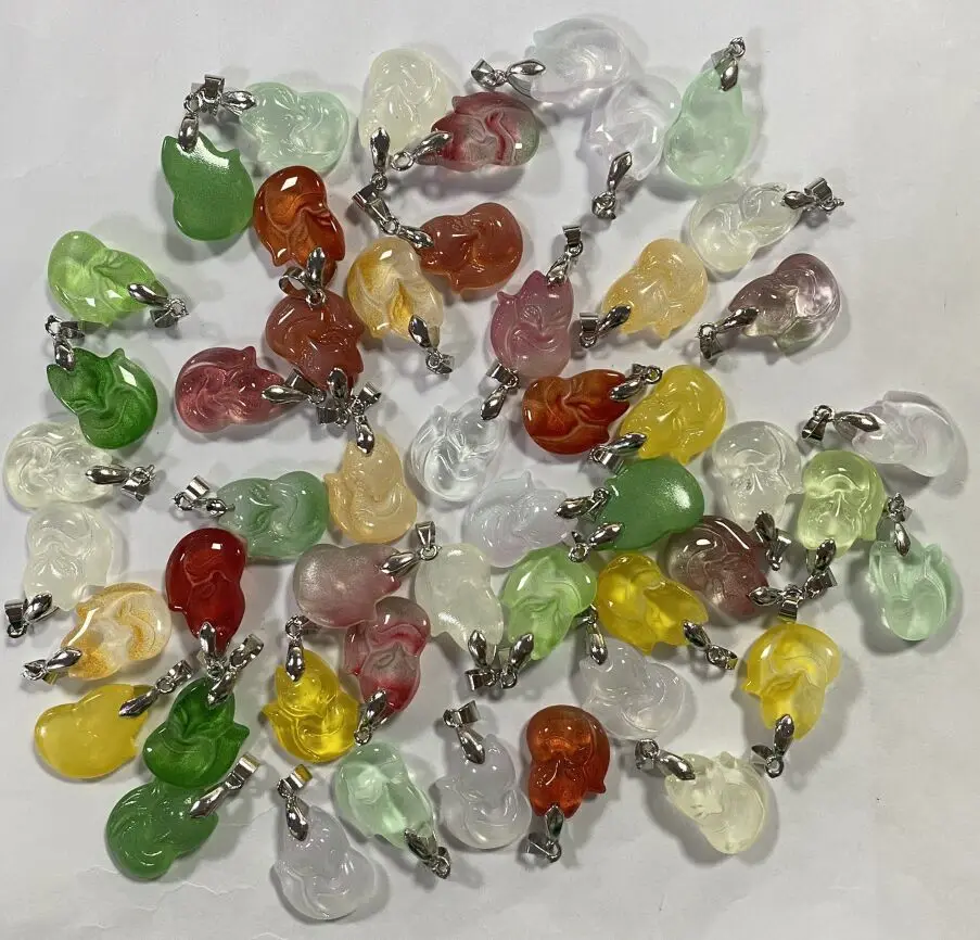 50Pcs Transparent Glass Pendants Fox Spacer Charms Colorful Animal Loose Beads Cute Pray Painted Hang Ornament DIY Crafting