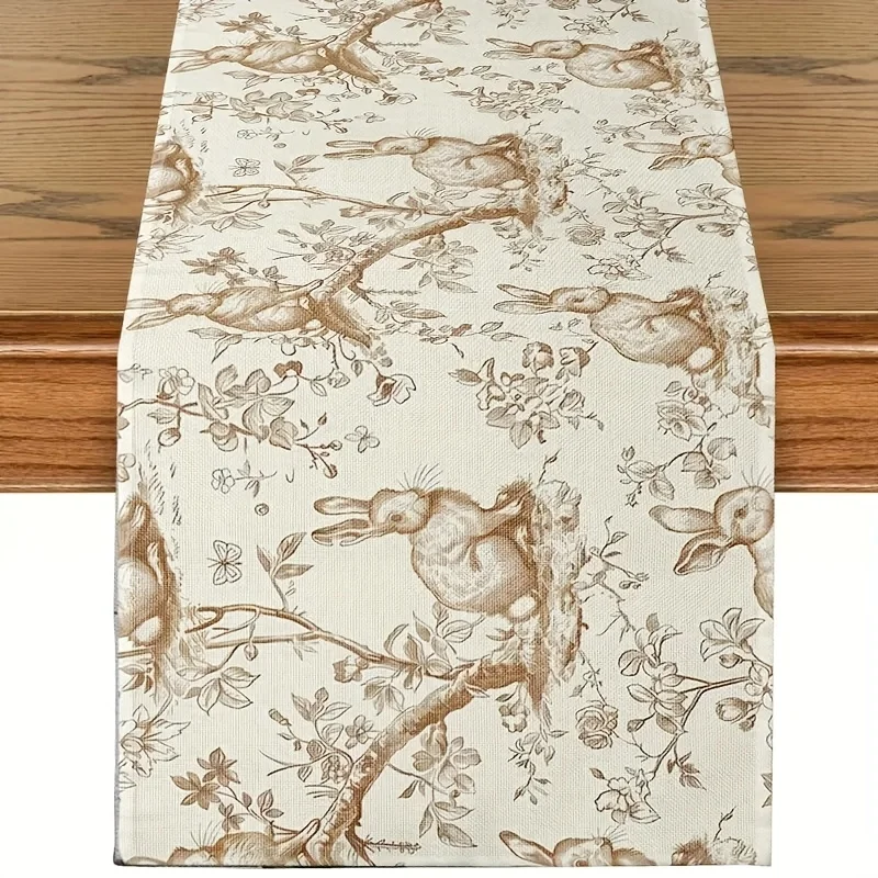 Vintage Toile Kaninchen Tischläufer Einseitig 2D-Druck Rustikale Heimküche Esszimmer Cottagecore Vibe Deko Party Tischdekoration