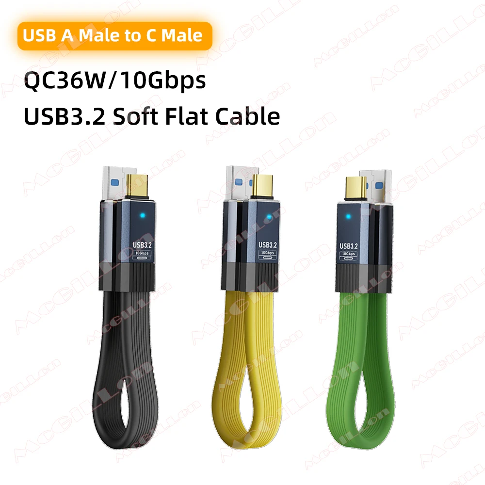 USB3.2 USB3.1 Gen2 10 Gbit/s Kabel USB-A auf USB Typ C Kabel 3 A 36 W Schnellladung 10 G Datenübertragungskabel USB-C für SSD-Festplatte