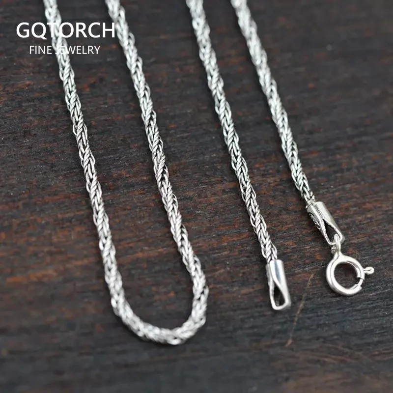 Vintage 925 Sterling Silver Necklace Chain For Women And Men Hemp Rope Braided Type Fine Jewelry