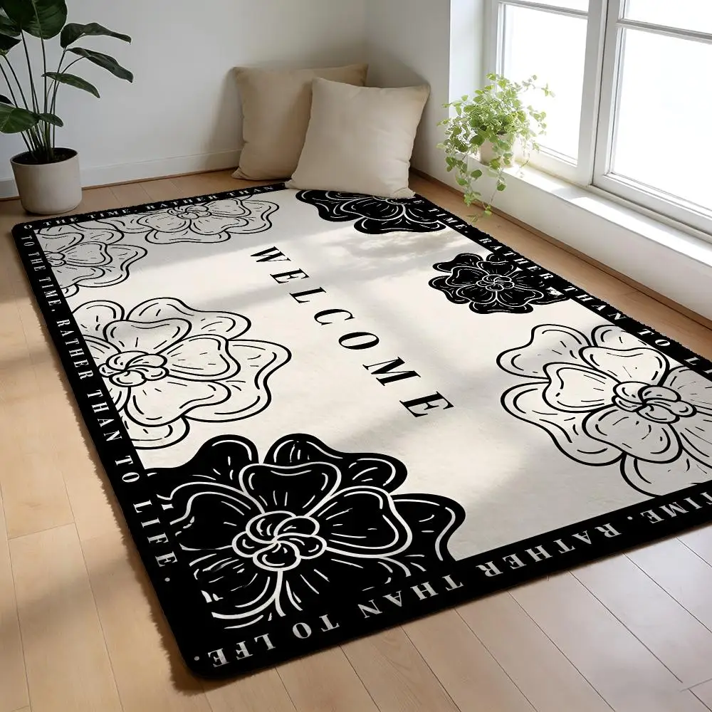French Floral Sign Floor Mat Soft Flannel Rug Non Slip Washable Quick Dry Mat for Bathroom Bedroom Kitchen Home Decor