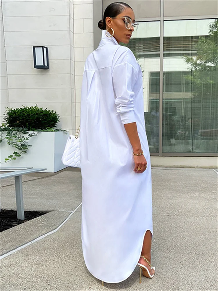 CHRONSTYLE Women Loose Casual Kaftan Long Maxi Shirts Dress 2022 Solid Long Sleeve Lapel Single-breasted Dresses Female Vestidos