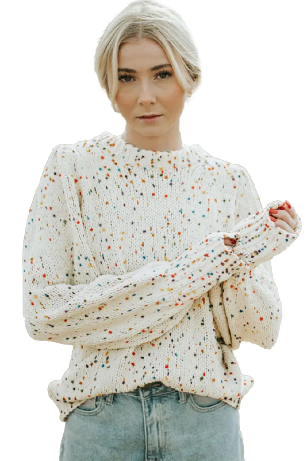 

Women's Long-sleeved Pullover Knitted Sweater with Colorful Polka Dots LD800085