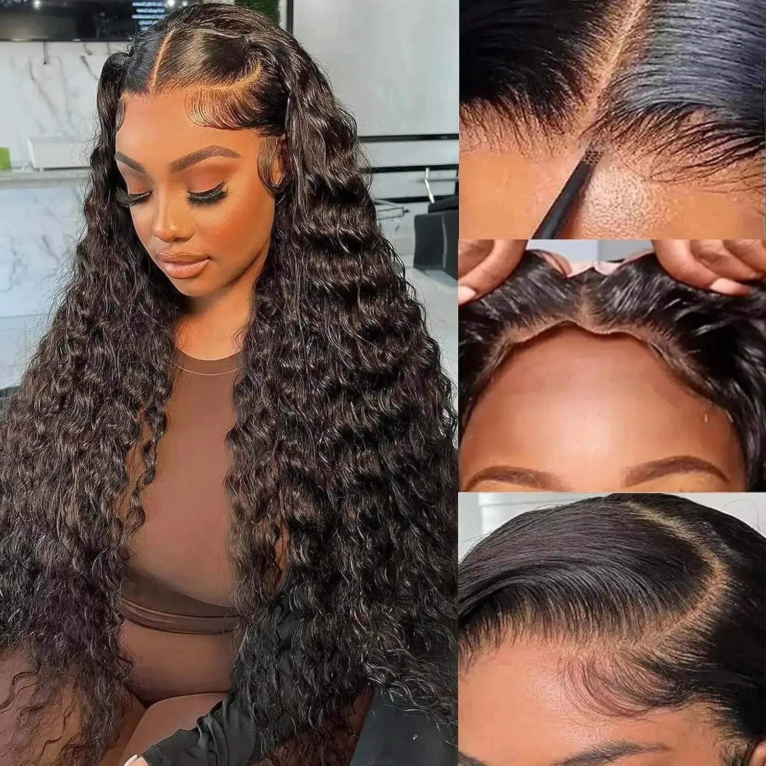 Deep Curly 13x6 HD lace Frontal Wig Pre Cut Pre plucked Glueless Wig Human Hair Wigs Ready to Wear 360 Full Lace Wig Human Hair