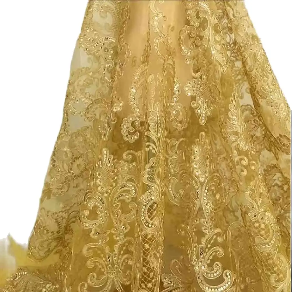 1yard Noble Royal Court European Style Gold And Black Sequin Embroidery Lace Wedding Dress Fabric Princess Dress Material