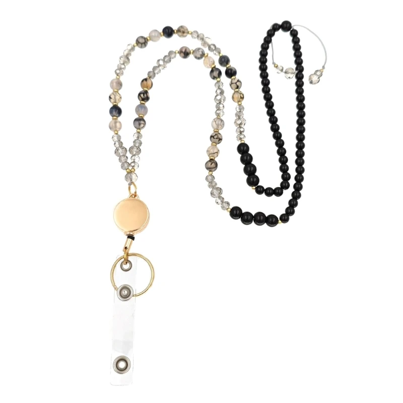 Ожерелье из бусин из натурального камня, выдвижной шнурок, держатель для очков, шнурок