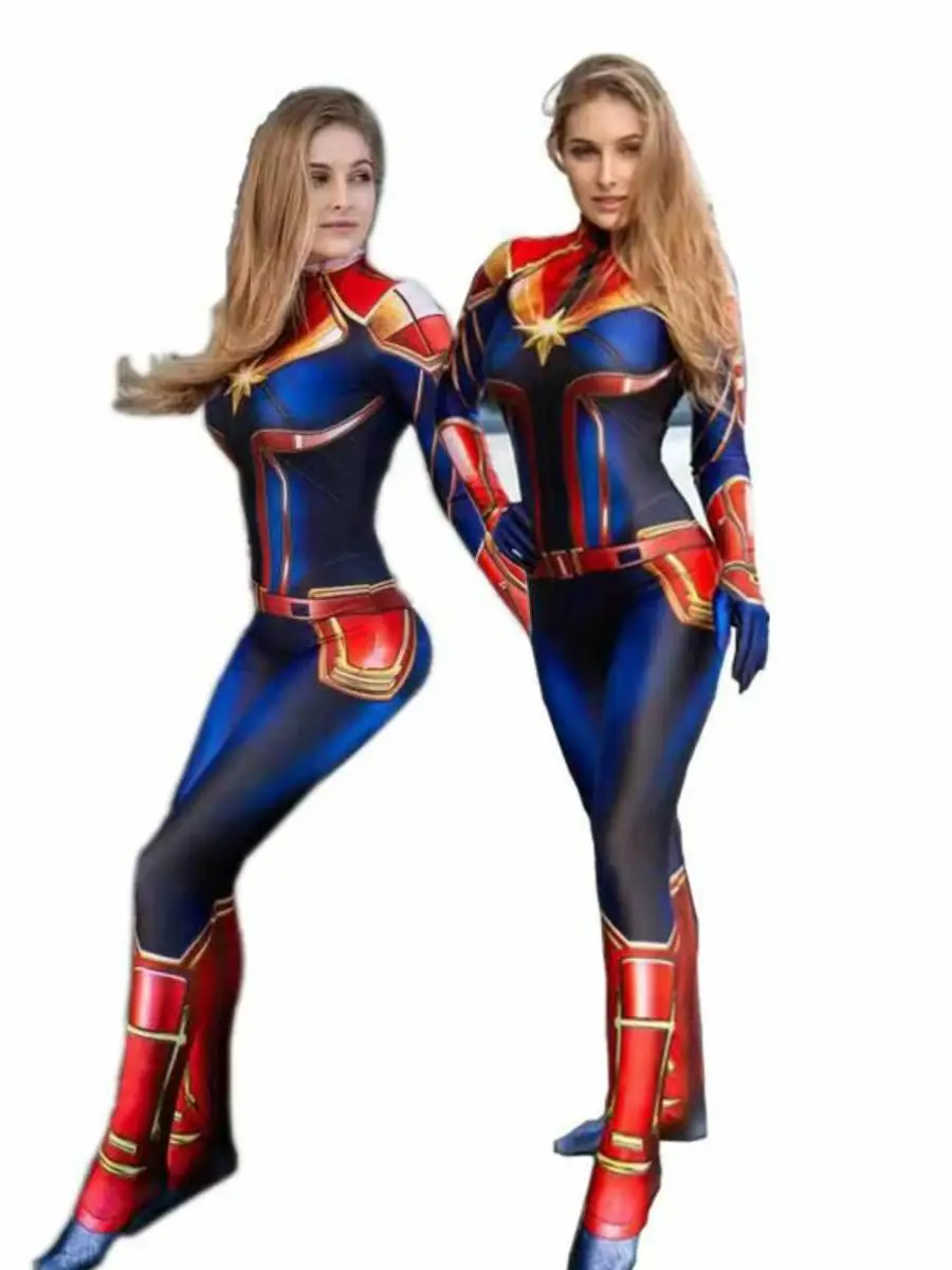 

Костюм капитана на Хэллоуин для взрослых, женская обтягивающая одежда супергероя, футболка из эластичного волокна, сценический костюм из ацетатного волокна