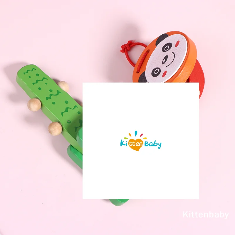 1Pc キッズ漫画木製ワニ/ラウンドカスタネット楽器ベビークラッパーハンドル楽器教育玩具