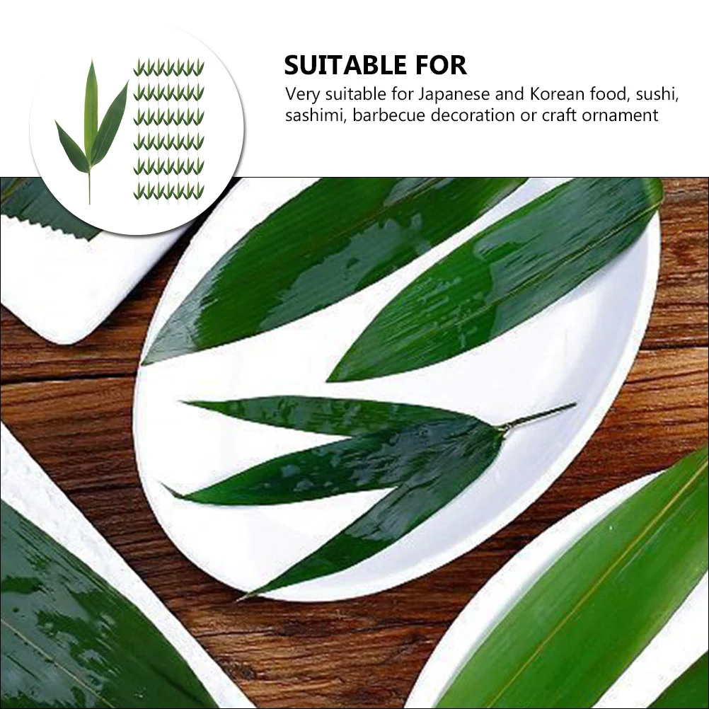 100 Pcs Sushi Mat Bamboo Leaves Japanese Decor Cold Dish Leaf Ornament Fake Grass