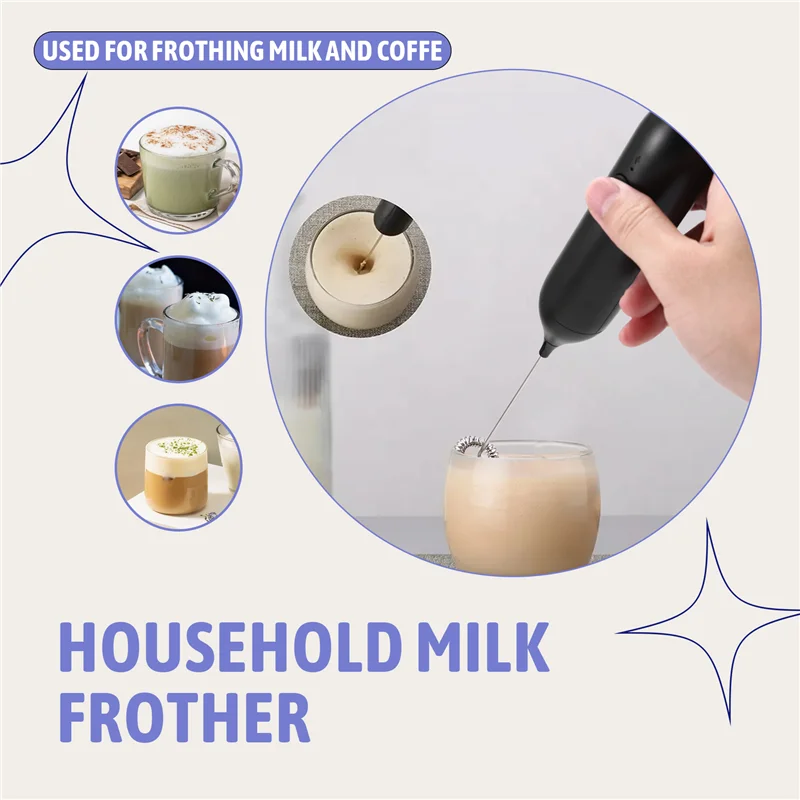AT29-Handheld Electric Milk Frother USB Rechargeable Mini Foam Maker Drink Mixer Whisk Beater For Coffee Latte Matcha