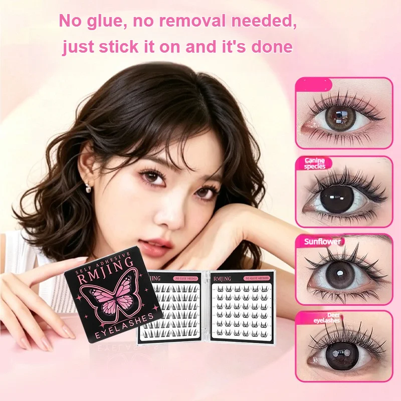 Two Varieties Fluffy Self Adhesive Individual Lashes Extension Glue Free Manga Korean Eye Makeup False Lash Kit One Box Set