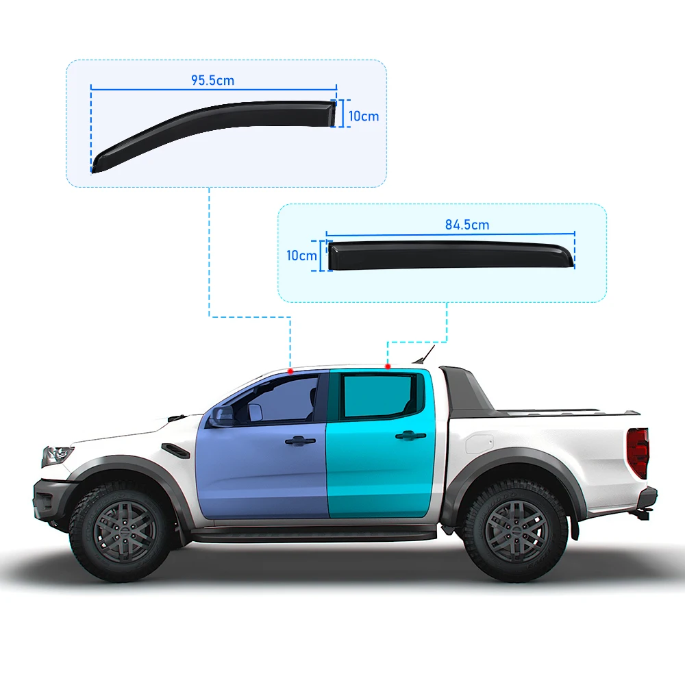 Matte Black Wind Deflector Window Visor Weathershield For Ford Ranger Raptor 2015-2022 Double Cabin Car Sun Rain Guard Trim