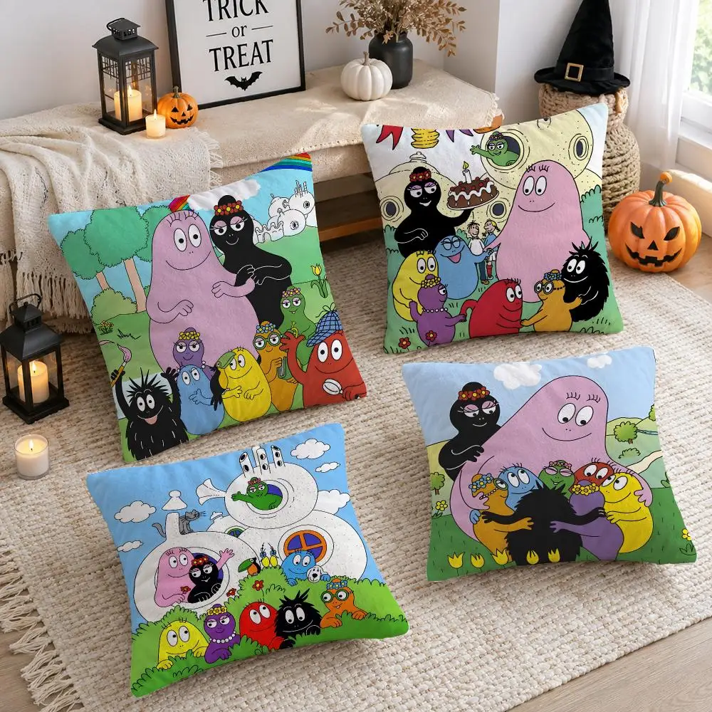 Cute Cartoon B-Barbapapa Cushion Cover Plush Decorative Pillow Case With Hidden Zipper Cutecore Room Decor For Home