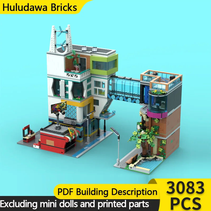 

\ Модель Street View MOC Building Brick Downtown Коммерческая уличная модульная технология Детские праздничные подарки Сборка игрушек Костюм