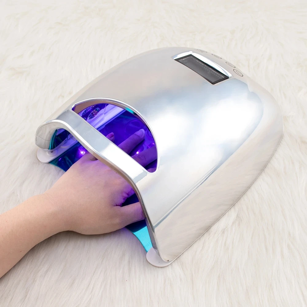 48W Draadloze Uv Led Nail Lamp Voor Manicure Draadloze Oplaadbare Batterij Silver Shell Nail Droger Voor Curing Gel Polish lamp