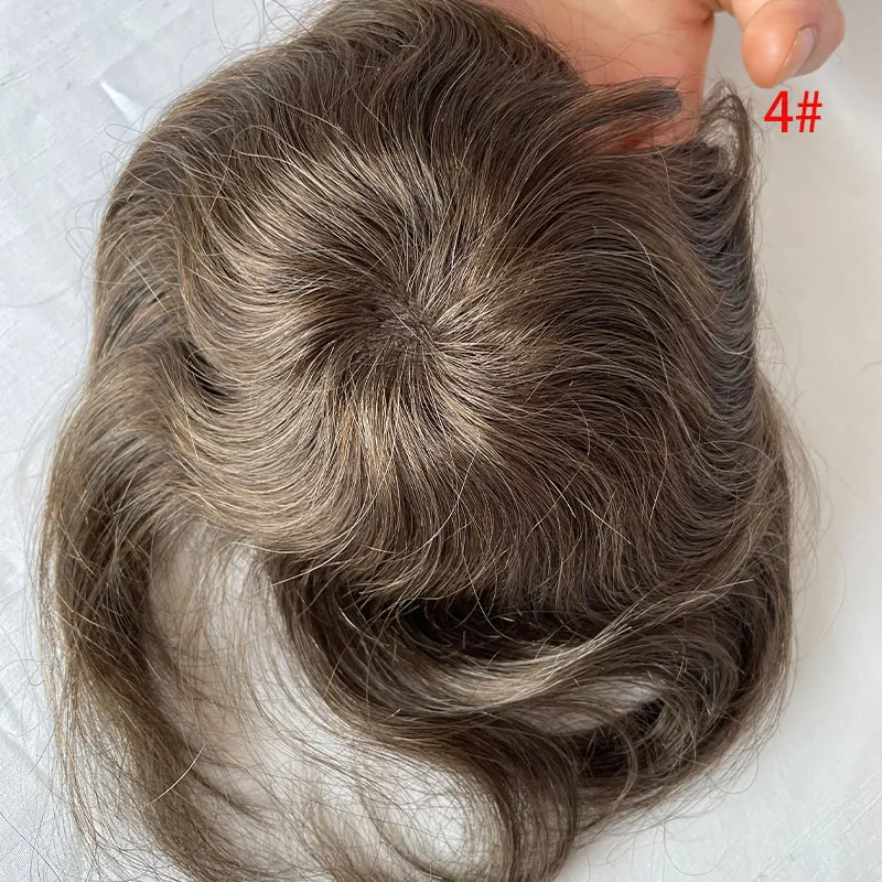 Brown Color Full PU Skin Base Bald Spot Hair Patch Toupee Human Hair Topper Cover-up Replacement Systems Hairpiece 8x8cm