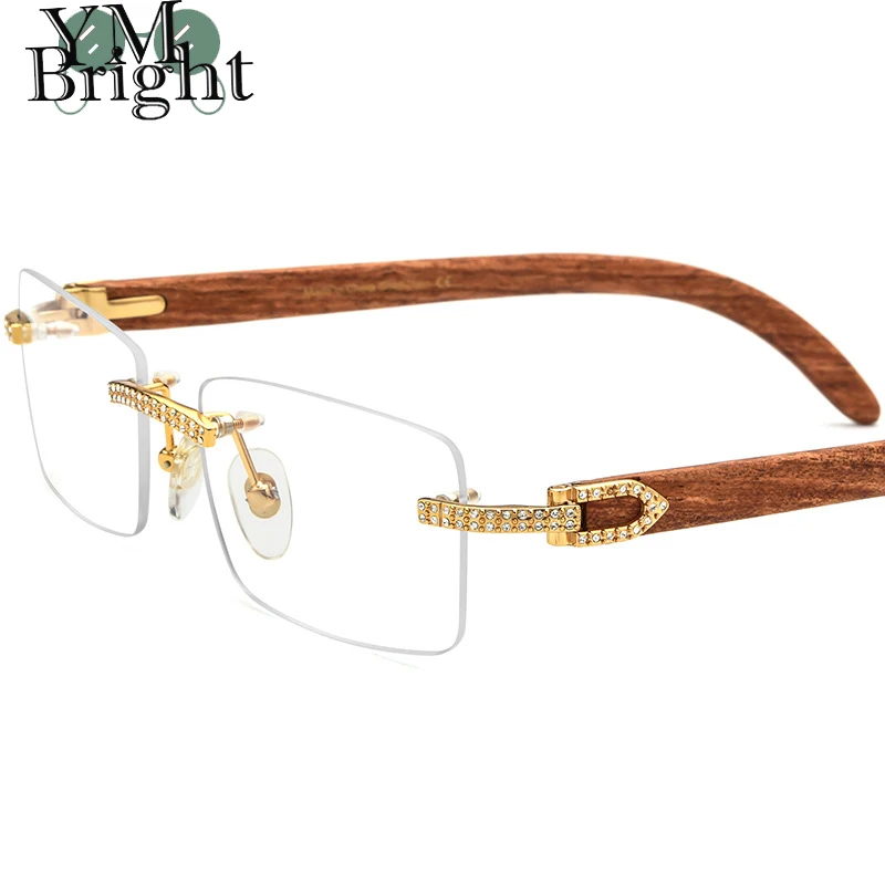 

high quality Optical glasses handmade diamond Wooden legs luxury eyeglasses frames rimless Men's Women myopia glasses frames NEW