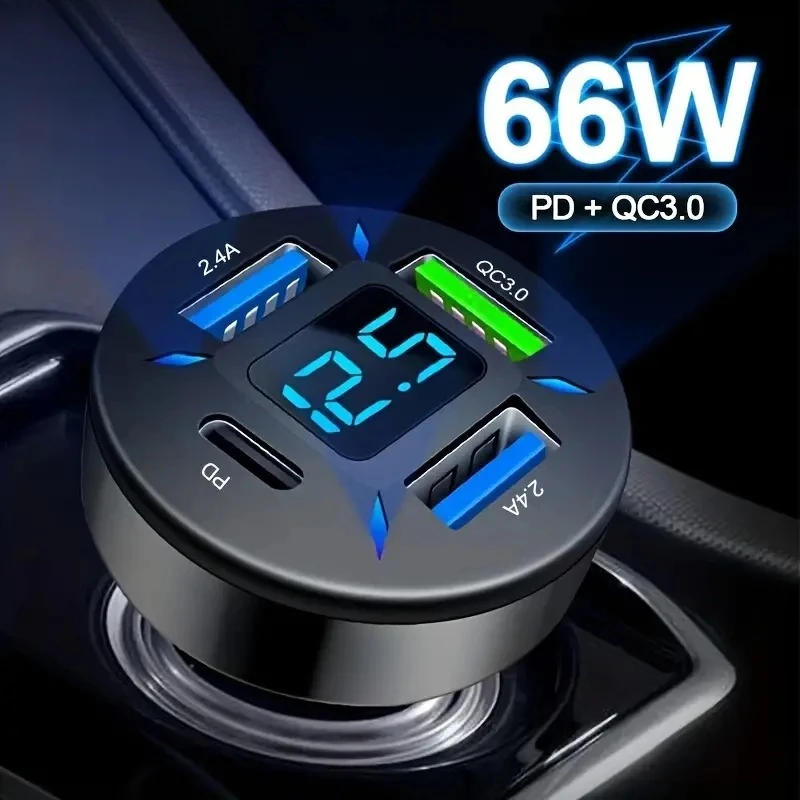 66W USB Type C PD Fast Car Charger Quick Charge Cigarette Lighter Socket Adapter Multi Port High Speed Charging Block For Phone