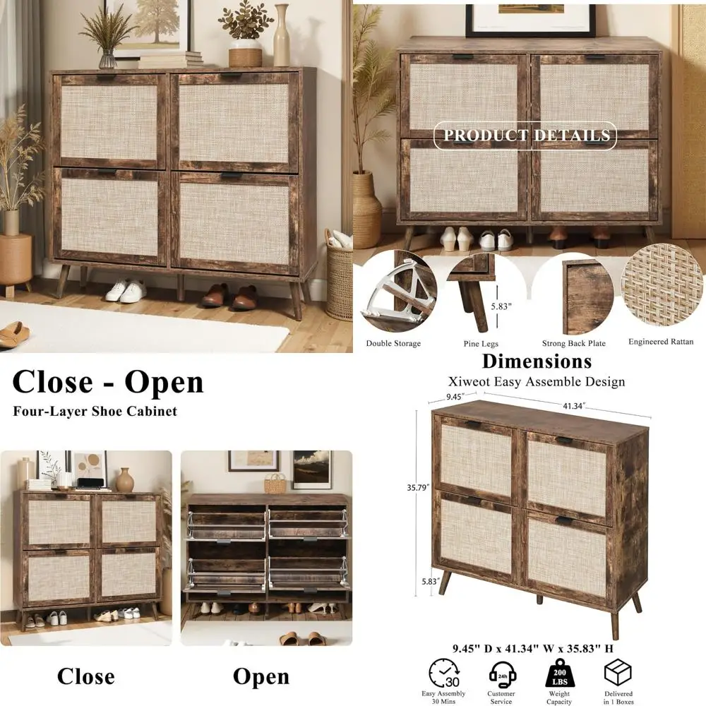 

Narrow 24-Pair Shoe Storage Cabinet with 4 Flip Drawers for Entryway - Freestanding Shoe Organizer