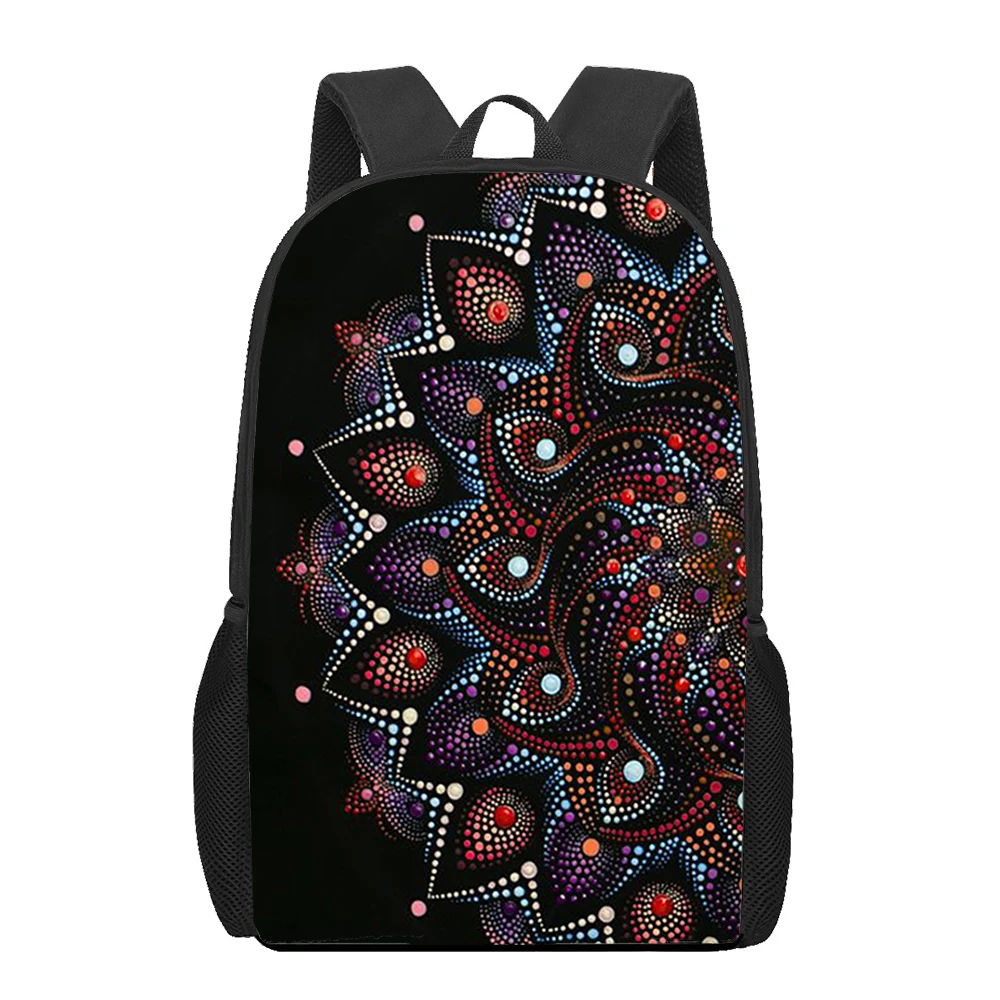 3D Impresso Boho Escola Book Bag, Mandala, Flor, Totem Art, Mochila para meninas adolescentes, meninos, jardim de infância, crianças, 16"