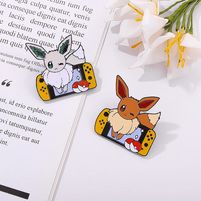 Cartoon pikachu Cute Elf Brooch Animal Eevee Game Machine Modeling Clothing Accessories Backpack Alloy Brooch Badge Lapel Pins