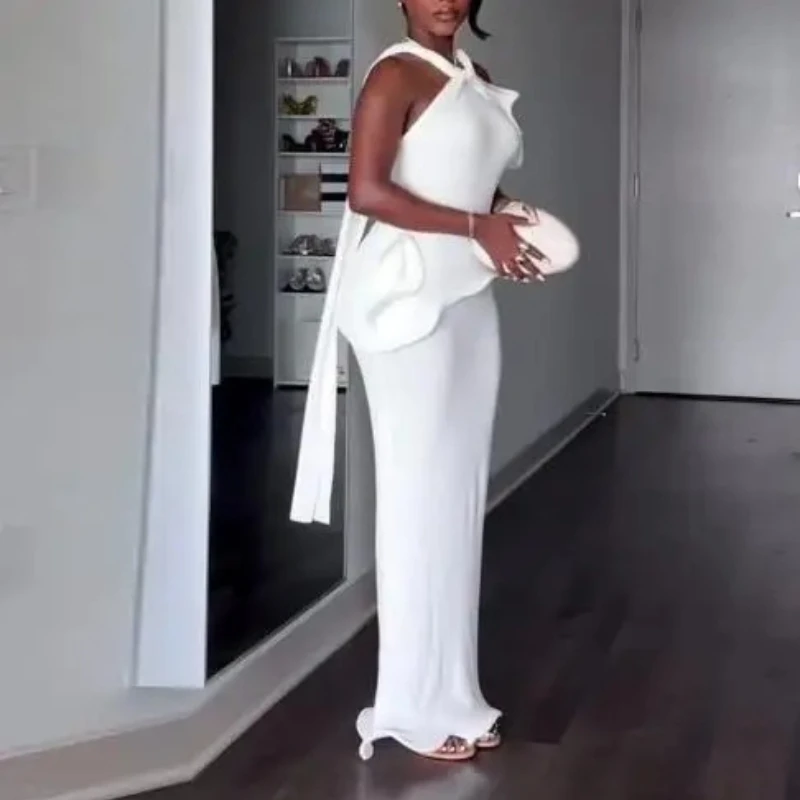 2026 Neue Mode Lässiges Damen Neckholder-Kleid Rückenfrei Reinweiß Elegant Sexy Kleid Damenmode