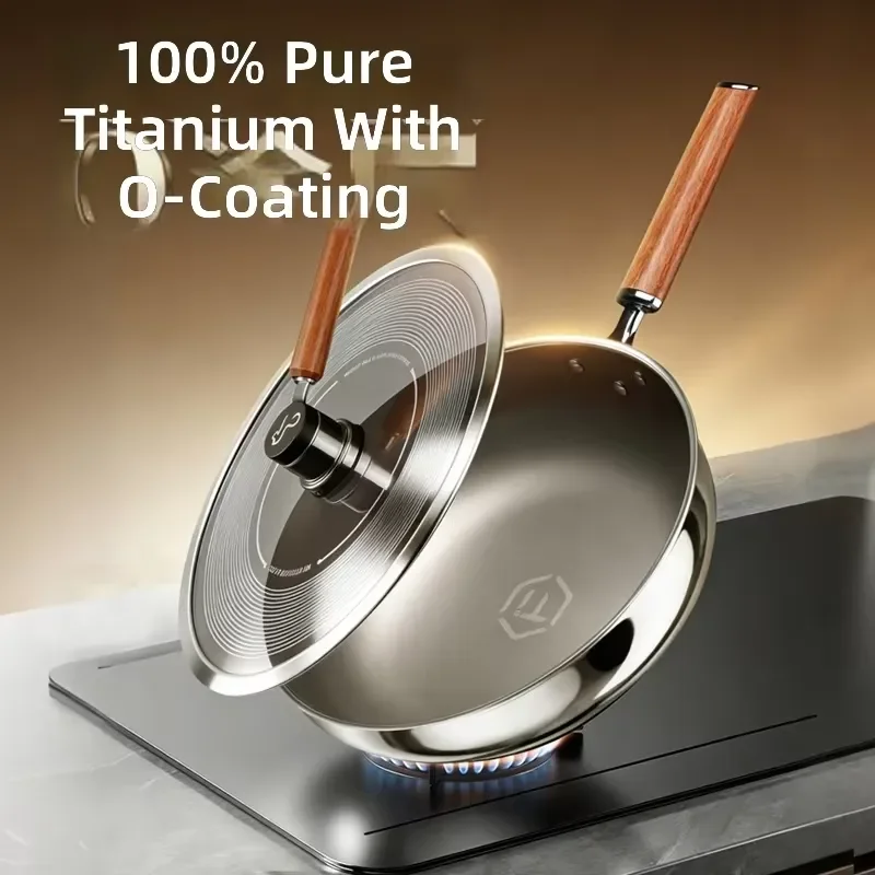 30cm Pure Titanium Wok 100% TA1 Medical Grade Uncoated Non Stick Frying Pan Lightweight 4.5L Suitable For All Stovetops