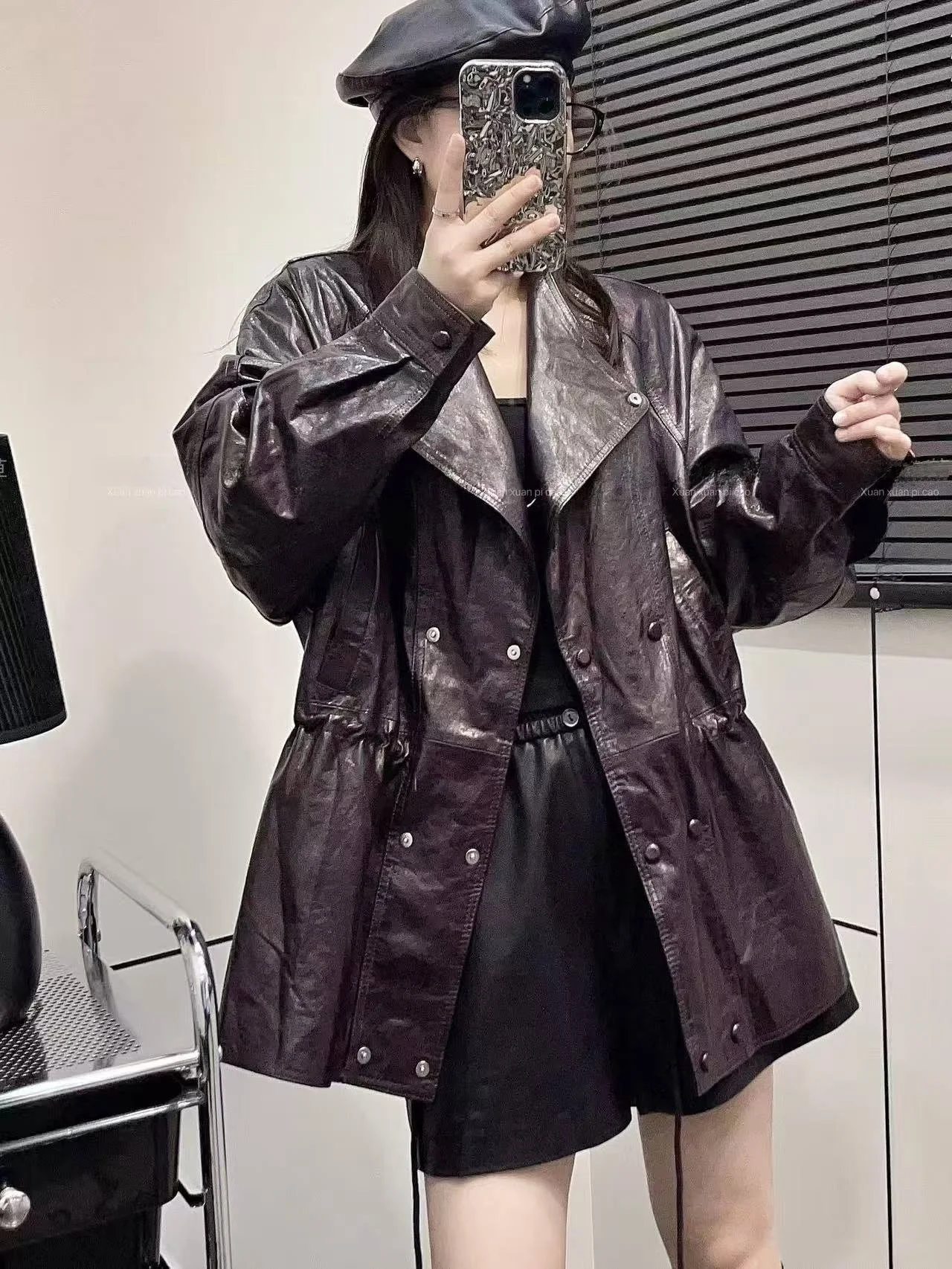 

Ning 2025 Spring Autumn New Sle ular Women's Leather Jaet Coat Genuine eepskin Medium Length Faion Sensation