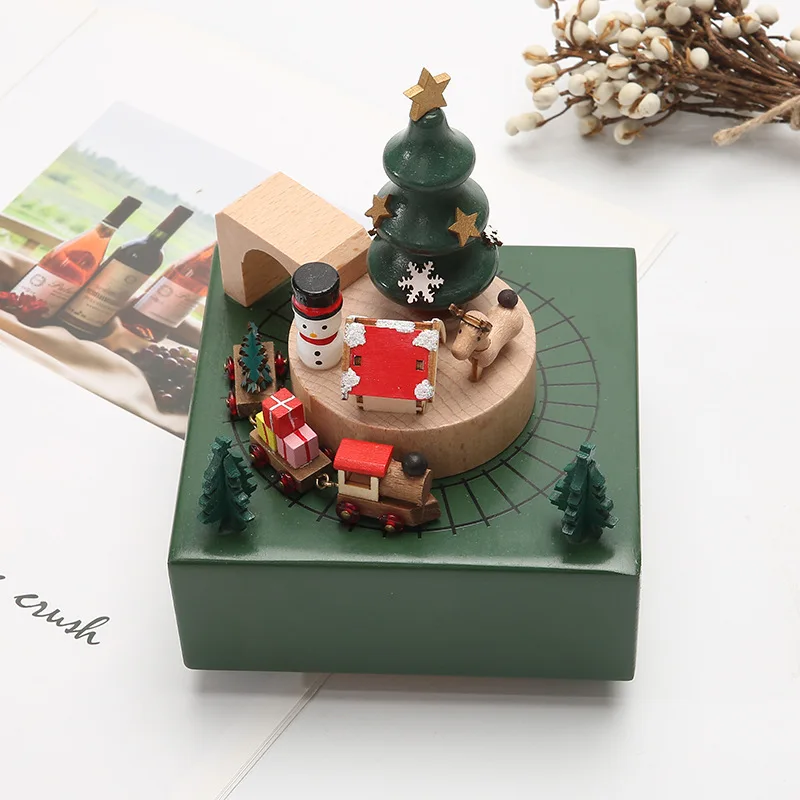 Creative Wooden Christmas Deer  Snowman Train  Music Box Handmade  Carousel Toy  Decoration Gift For Kids - Image 2