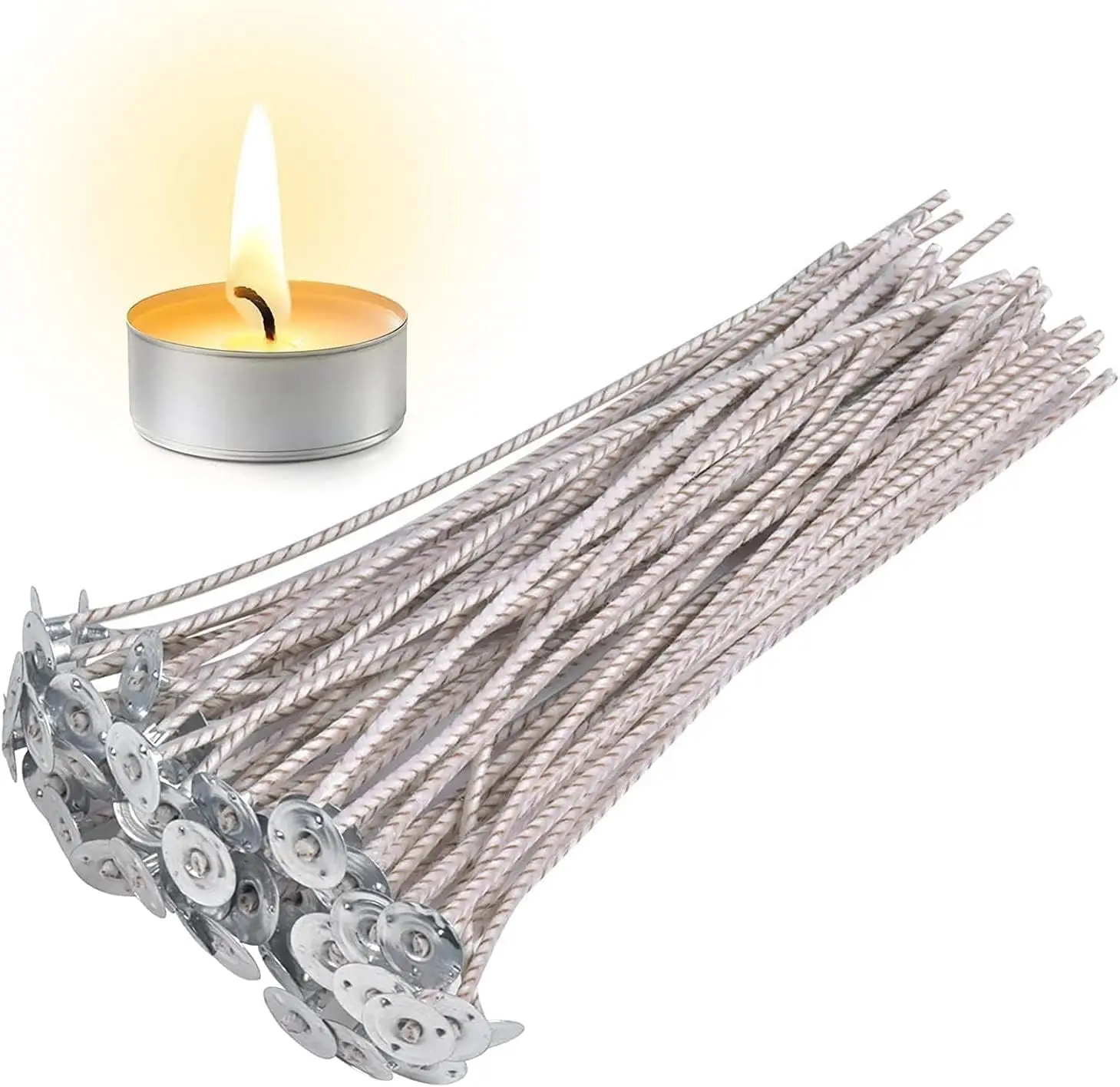 

Series Candle Wicks for Soy Candles,100pcs 15cm Pretabbed Wicks,Cotton,Paper Wicks for Candle Making Thick Candle Wick with Base