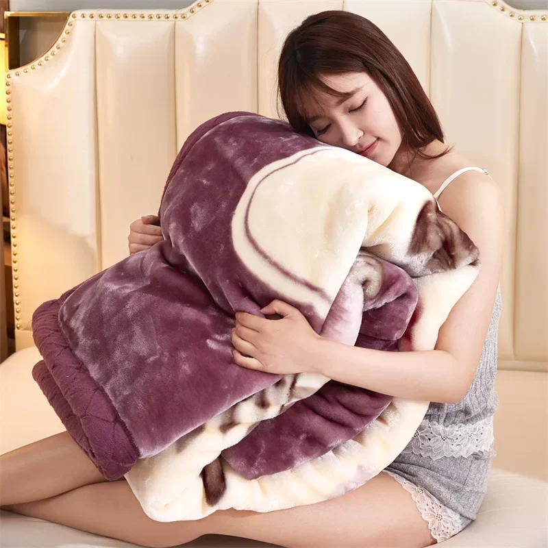 Double Layer Winter Thick Raschel Mink Weighted Blanket For Double Bed Soft Warm Heavy Fluffy Throw Blankets